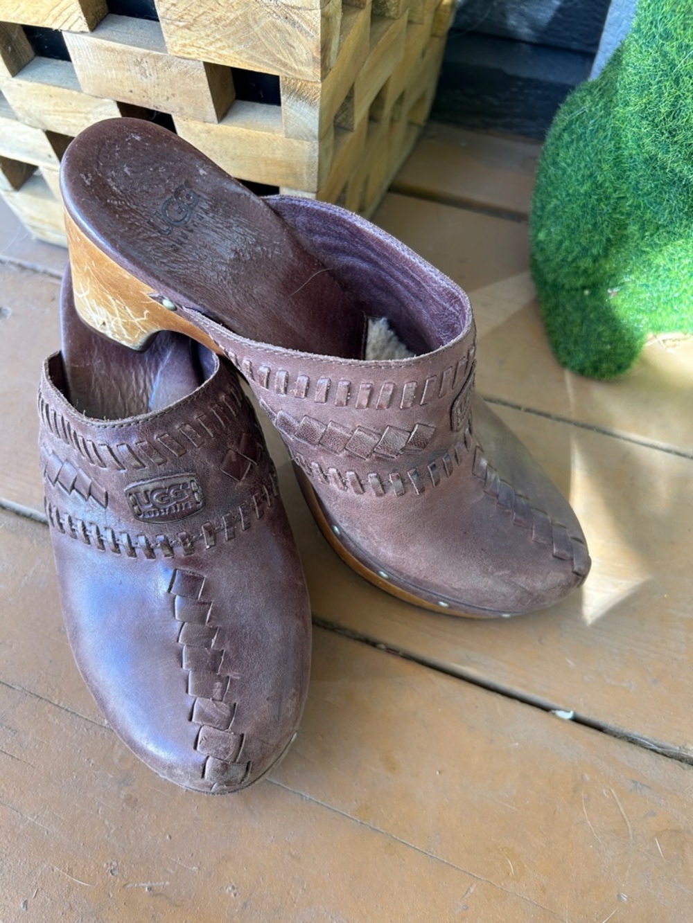 UGG Brown Leather Clog Mules